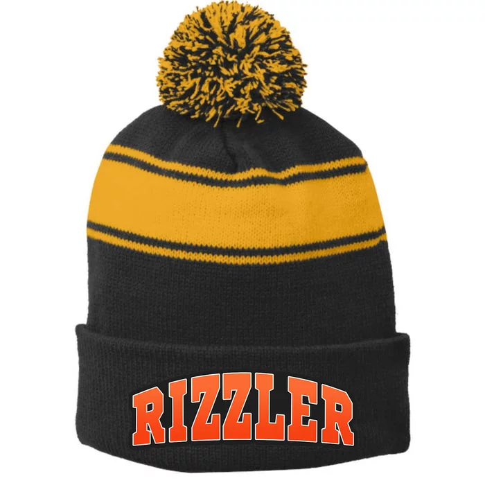 W Rizz Rizzler Funny Meme Quote Stripe Pom Pom Beanie