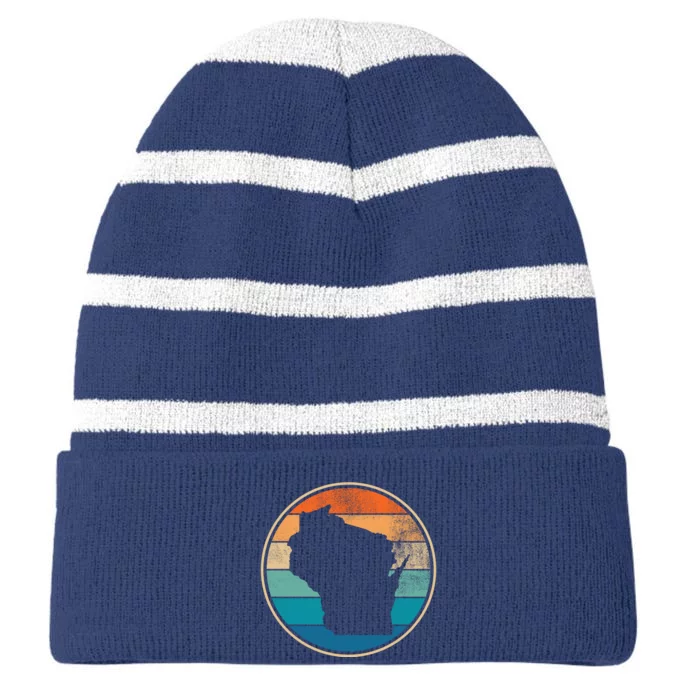 Wisconsin Retro Sunset State Striped Beanie with Solid Band