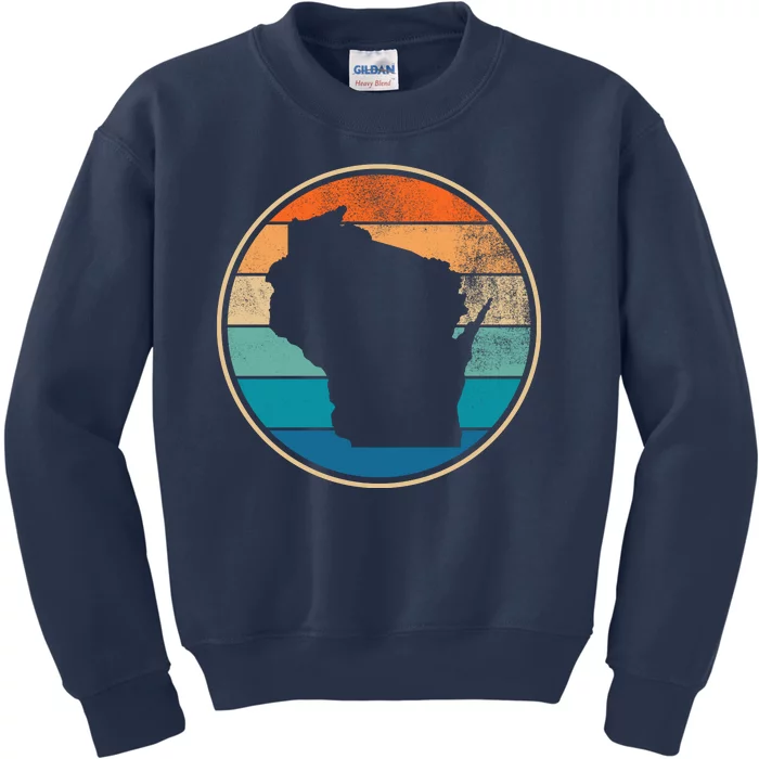 Wisconsin Retro Sunset State Kids Sweatshirt