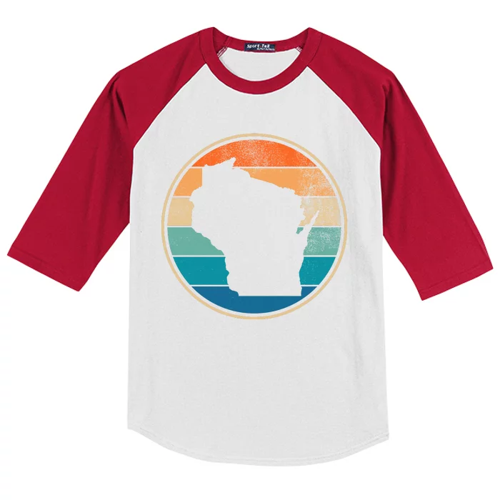 Wisconsin Retro Sunset State Kids Colorblock Raglan Jersey