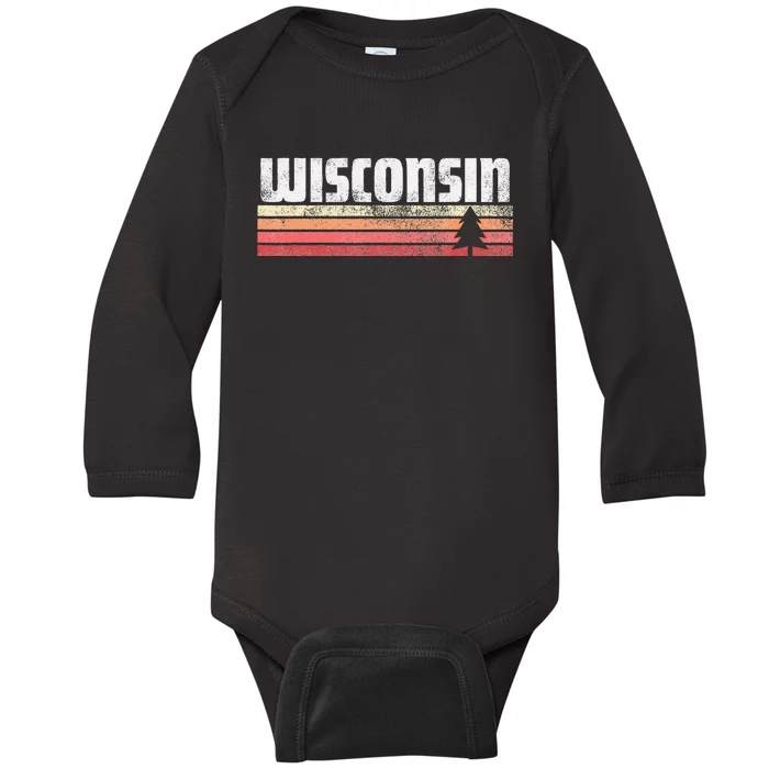 Wisconsin Retro Style 70s 80s 90s Home Gift Baby Long Sleeve Bodysuit