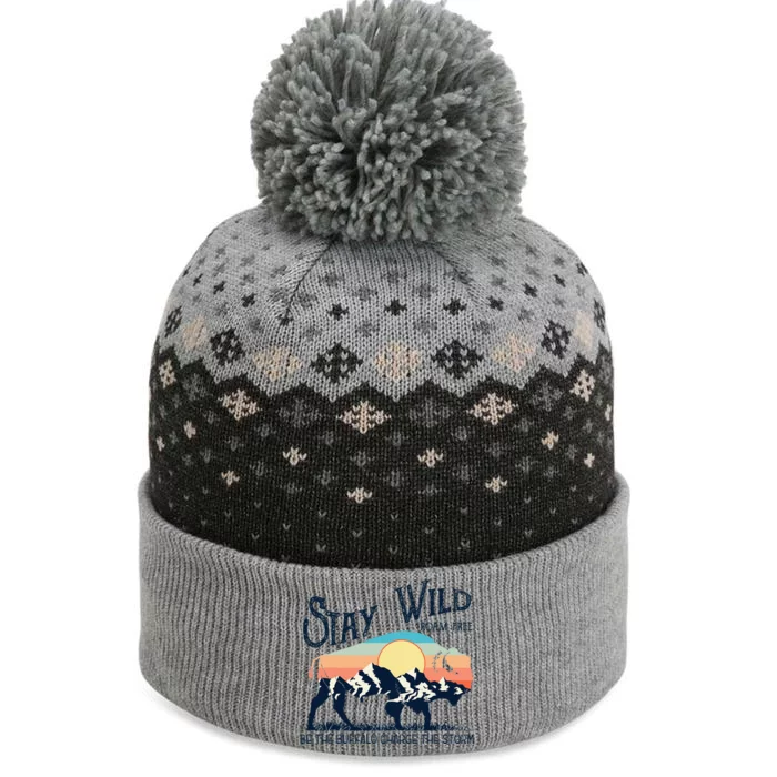 W4mx Retro Stay Wild Roam Free The Buffalo Charge The Storm The Baniff Cuffed Pom Beanie