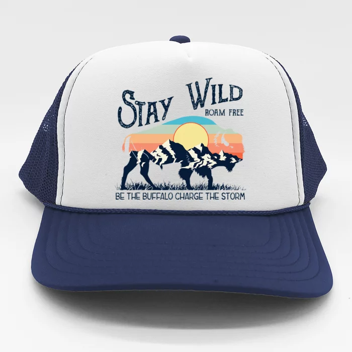 W4mx Retro Stay Wild Roam Free The Buffalo Charge The Storm Trucker Hat