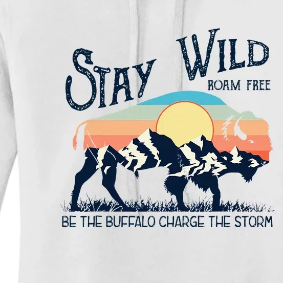 W4mx Retro Stay Wild Roam Free The Buffalo Charge The Storm Women's Pullover Hoodie