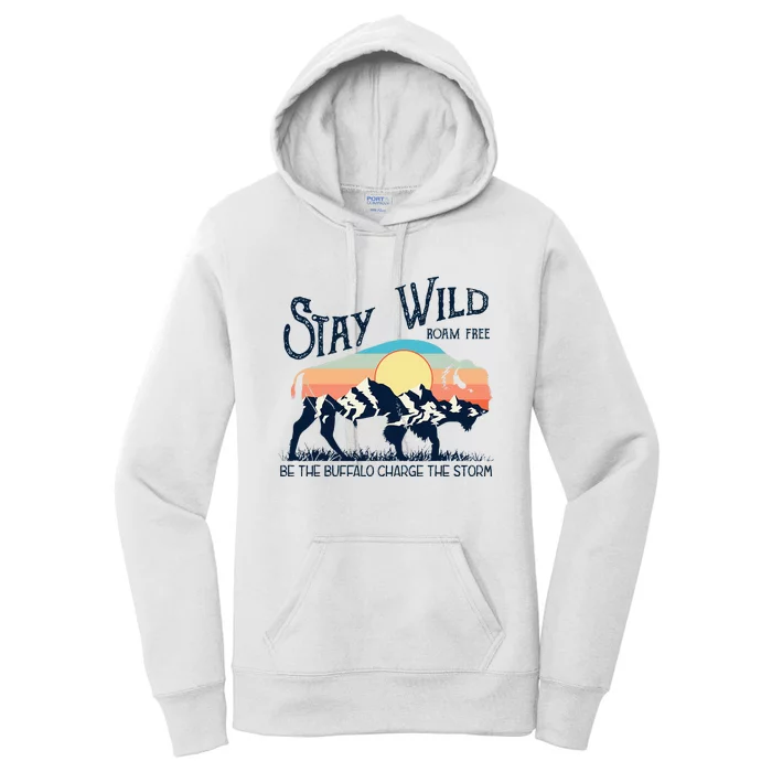 W4mx Retro Stay Wild Roam Free The Buffalo Charge The Storm Women's Pullover Hoodie