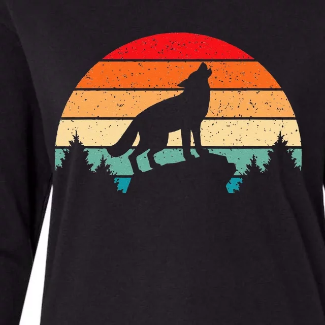 Wolf Retro Sunset Wild Animal Print Wilderness Wolves Womens Cotton Relaxed Long Sleeve T-Shirt