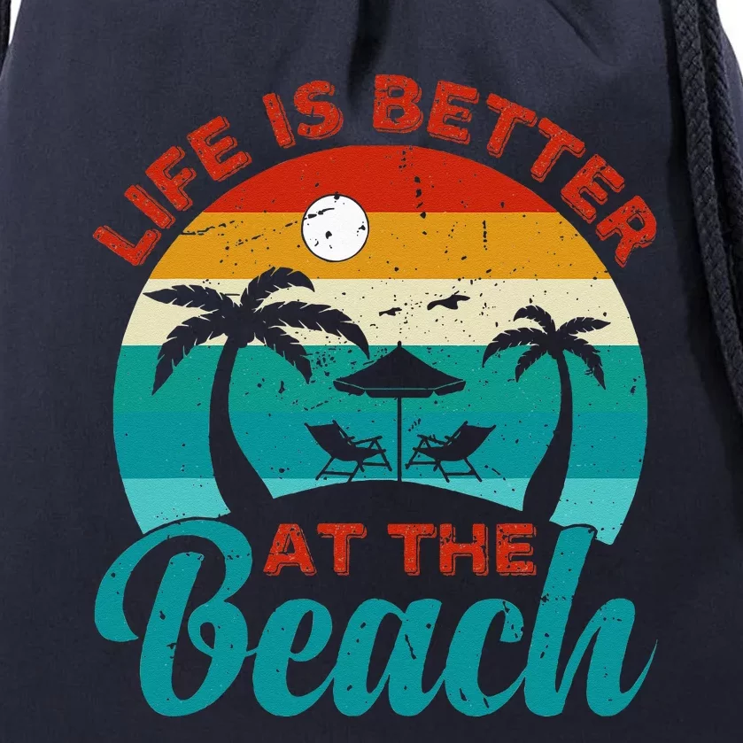 Women Retro Summer Vacation Life Is Better At The Beach Drawstring Bag