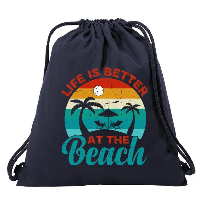 Women Retro Summer Vacation Life Is Better At The Beach Drawstring Bag