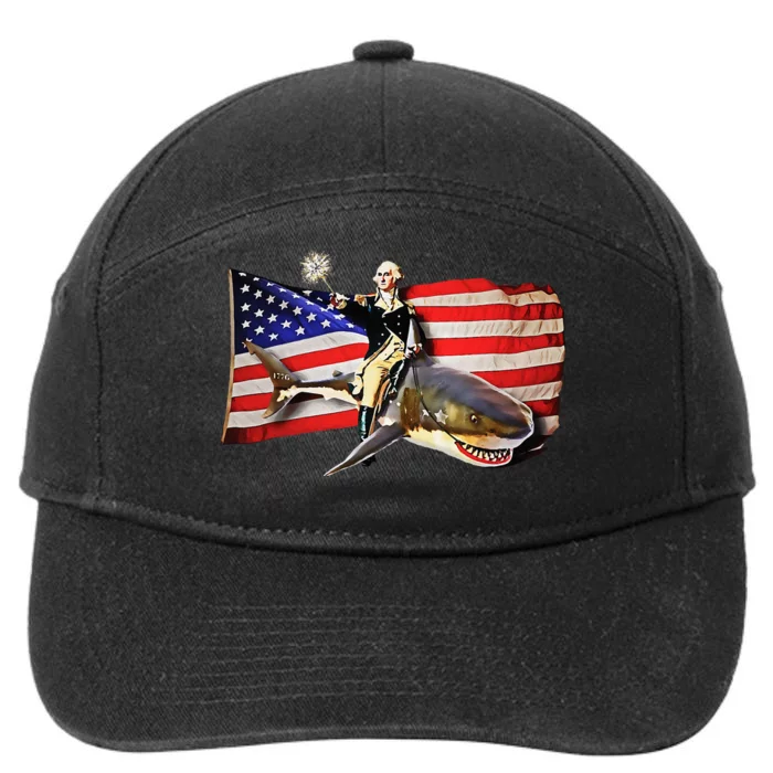 Washington Riding Shark Funny July 4th American Flag 7-Panel Snapback Hat