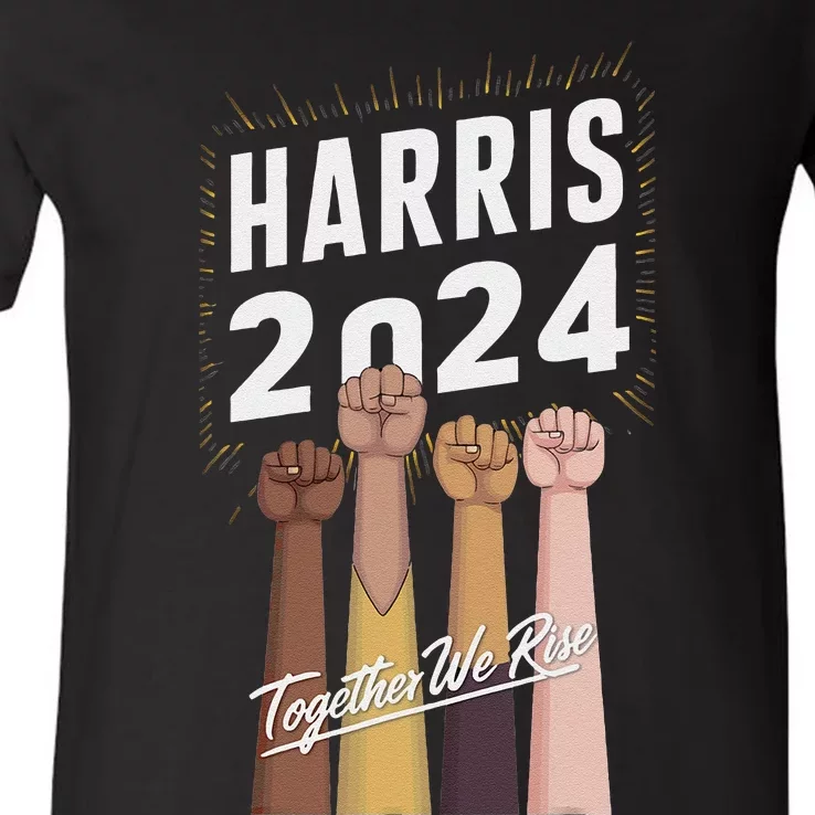 We Rise Together Kamala Harris Multi Cultural V-Neck T-Shirt