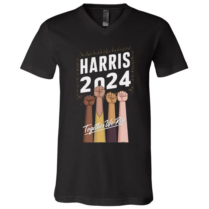 We Rise Together Kamala Harris Multi Cultural V-Neck T-Shirt