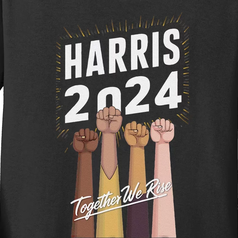 We Rise Together Kamala Harris Multi Cultural Kids Long Sleeve Shirt