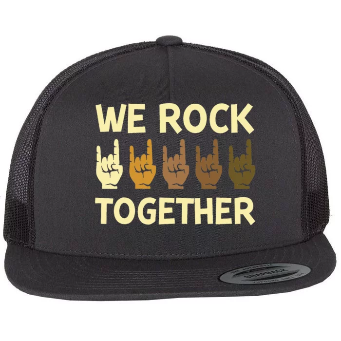 We Rock Together Hands Rock Lovers Flat Bill Trucker Hat