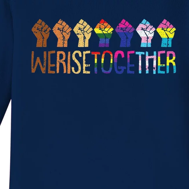 We Rise Together Lgbtq Pride Social Justice Equality Ally Baby Long Sleeve Bodysuit