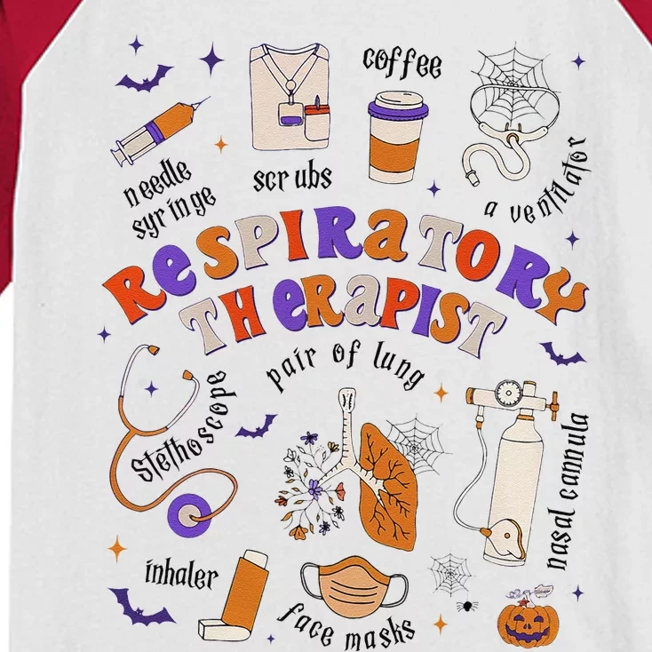 Women Respiratory Therapist Halloween Nurse Picu Ent Rt Fall Kids Colorblock Raglan Jersey