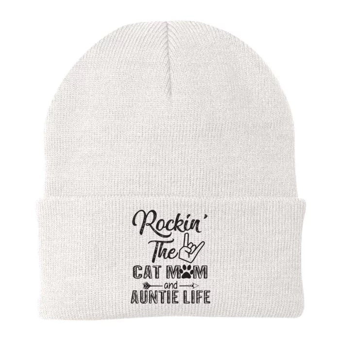 Womens Rockin' The Cat Mom And Auntie Life Mother's Day Gifts Knit Cap Winter Beanie