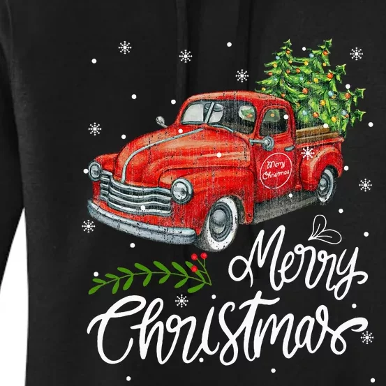 Wagon Red Truck Christmas Tree Pajama Family Xmas Women's Pullover Hoodie