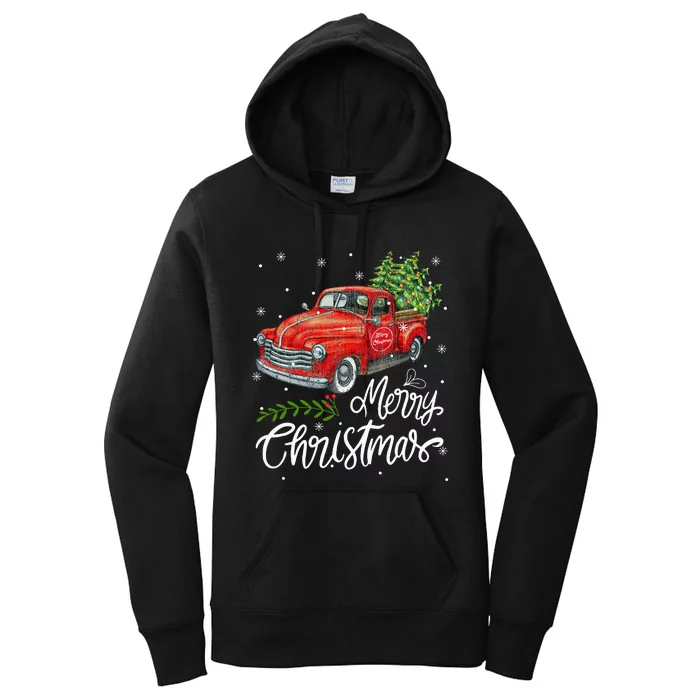 Wagon Red Truck Christmas Tree Pajama Family Xmas Women's Pullover Hoodie