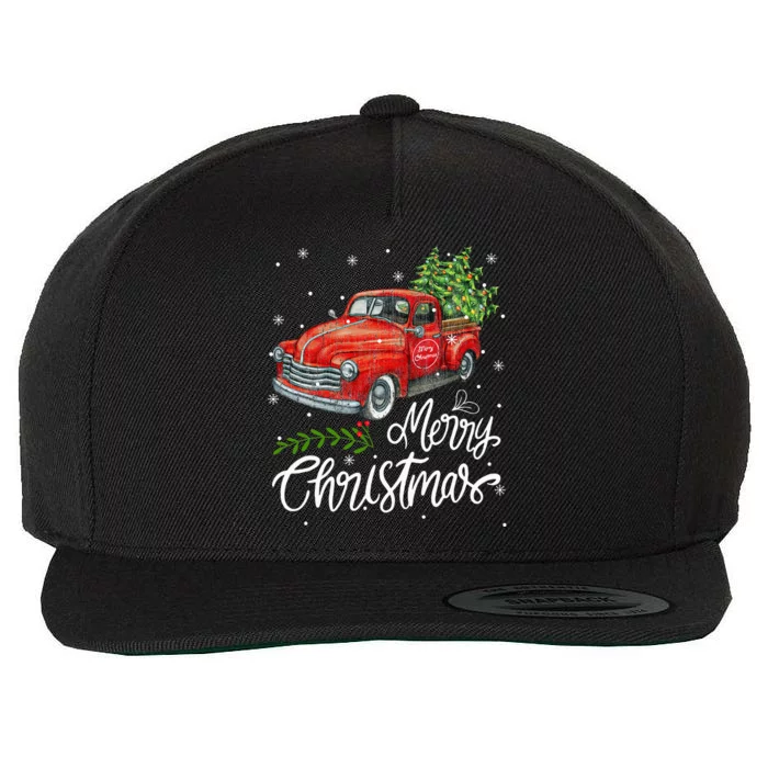 Wagon Red Truck Christmas Tree Pajama Family Xmas Wool Snapback Cap