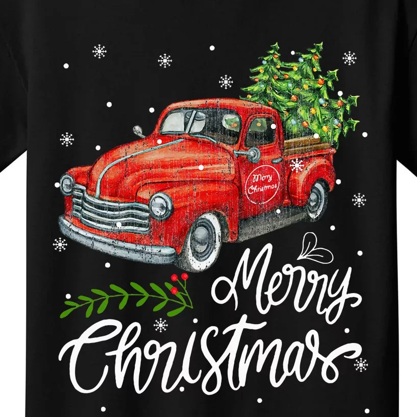 Wagon Red Truck Christmas Tree Pajama Family Xmas Kids T-Shirt