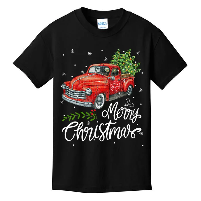 Wagon Red Truck Christmas Tree Pajama Family Xmas Kids T-Shirt