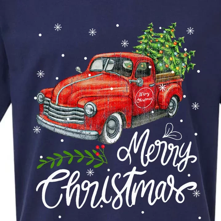 Wagon Red Truck Christmas Tree Pajama Family Xmas Sueded Cloud Jersey T-Shirt