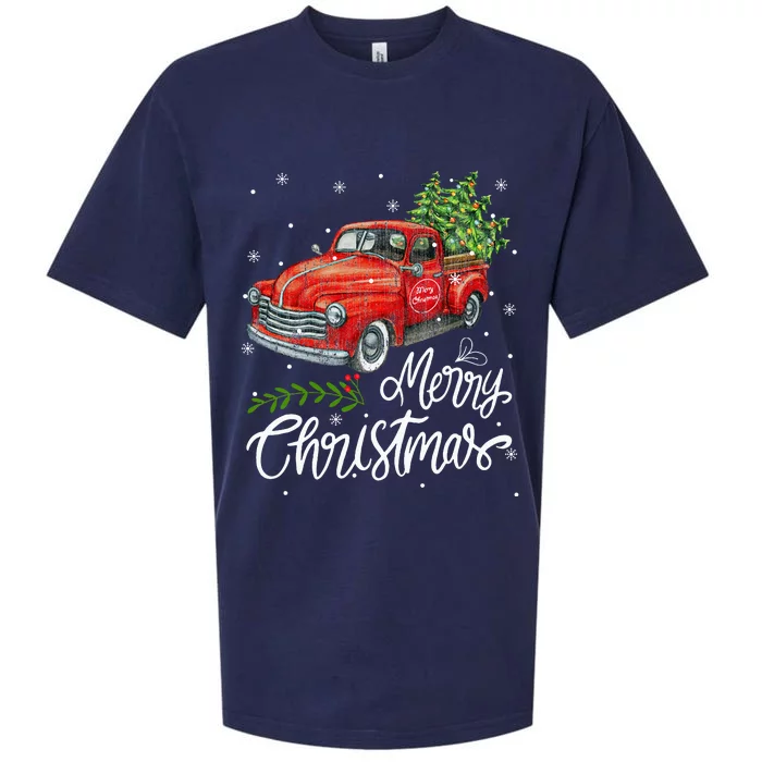 Wagon Red Truck Christmas Tree Pajama Family Xmas Sueded Cloud Jersey T-Shirt