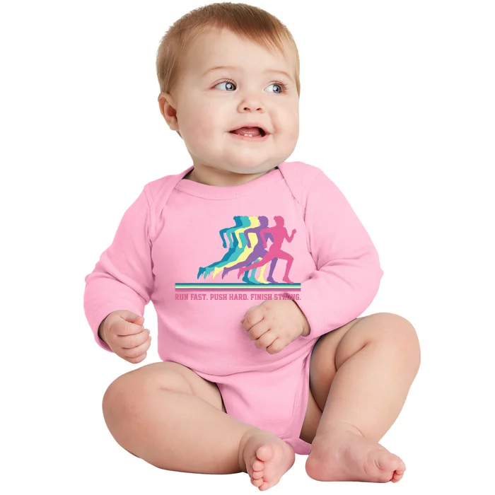 Women Running Track Field Runner Motivational Training Baby Long Sleeve Bodysuit