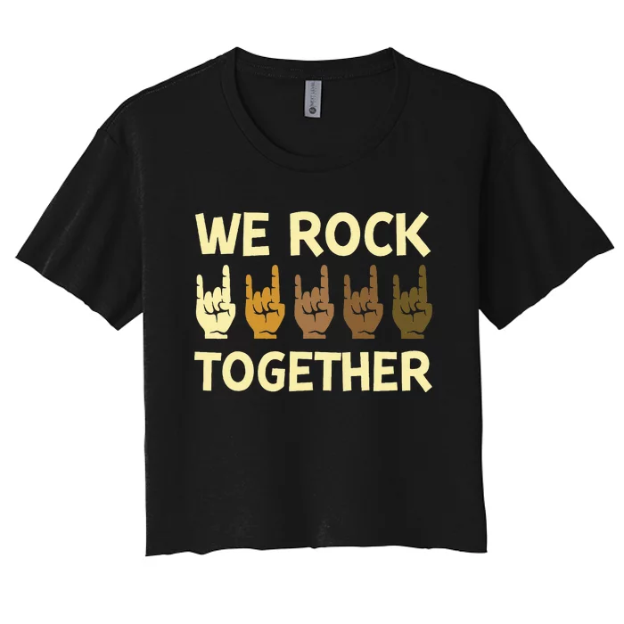 We Rock Together Hands Rock Lovers Women's Crop Top Tee