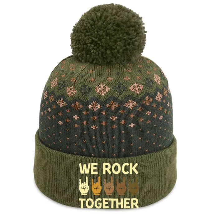 We Rock Together Hands Rock Lovers The Baniff Cuffed Pom Beanie