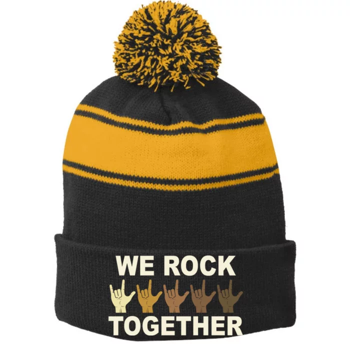 We Rock Together Equality Stripe Pom Pom Beanie