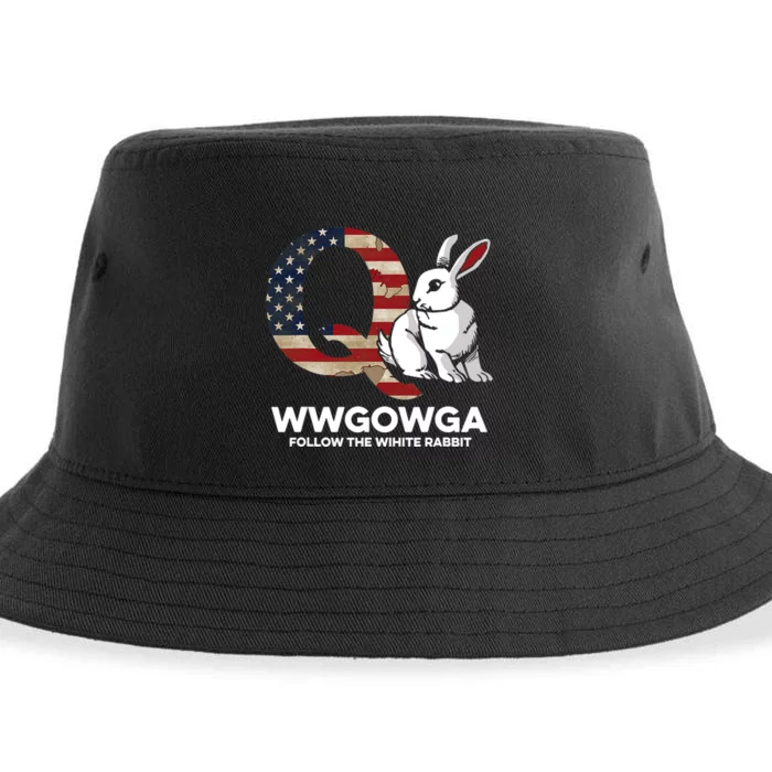 White Rabbit US Flag Q Anon Sustainable Bucket Hat