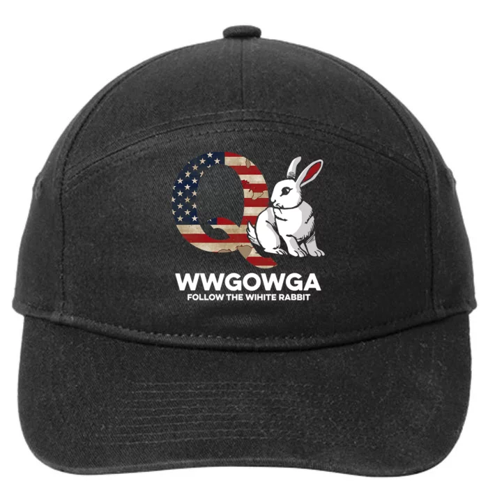 White Rabbit US Flag Q Anon 7-Panel Snapback Hat