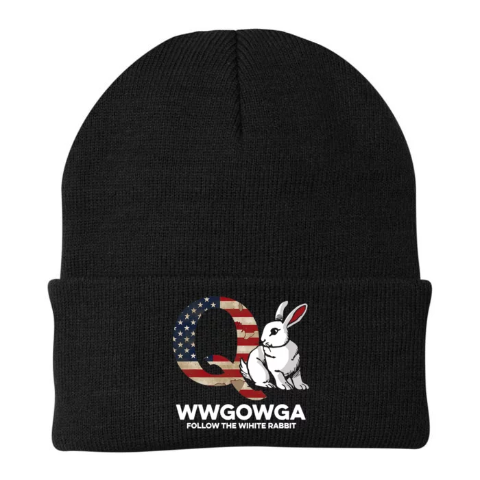 White Rabbit US Flag Q Anon Knit Cap Winter Beanie