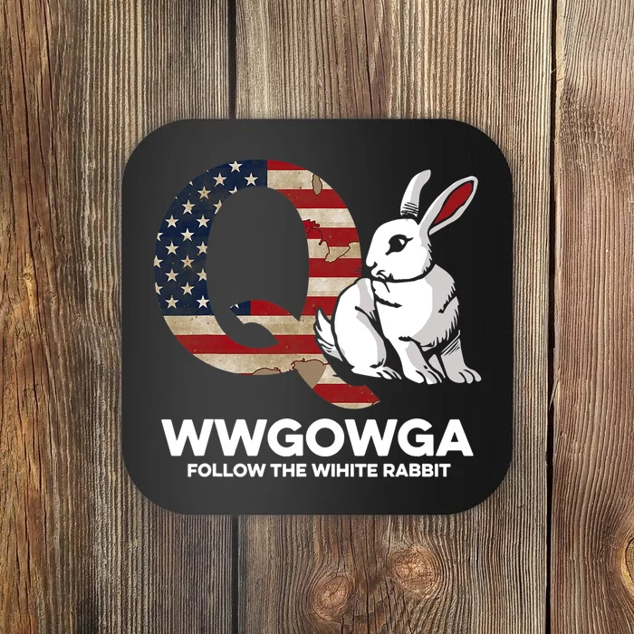 White Rabbit US Flag Q Anon Coaster