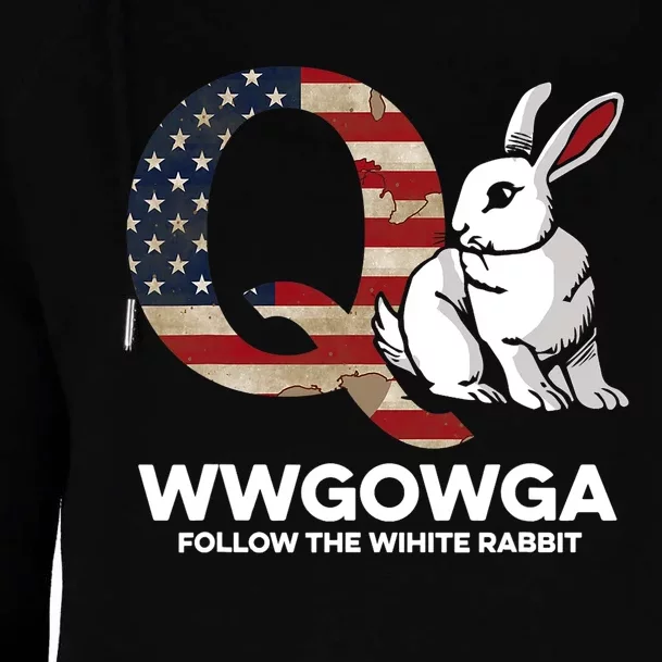 White Rabbit US Flag Q Anon Womens Funnel Neck Pullover Hood