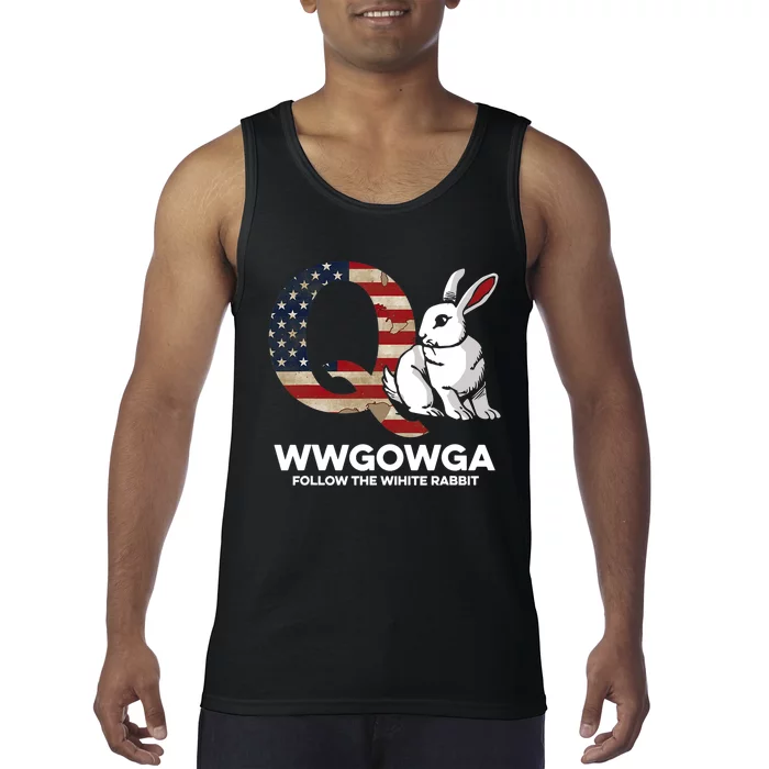 White Rabbit US Flag Q Anon Tank Top