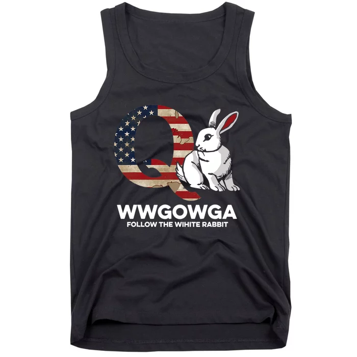 White Rabbit US Flag Q Anon Tank Top