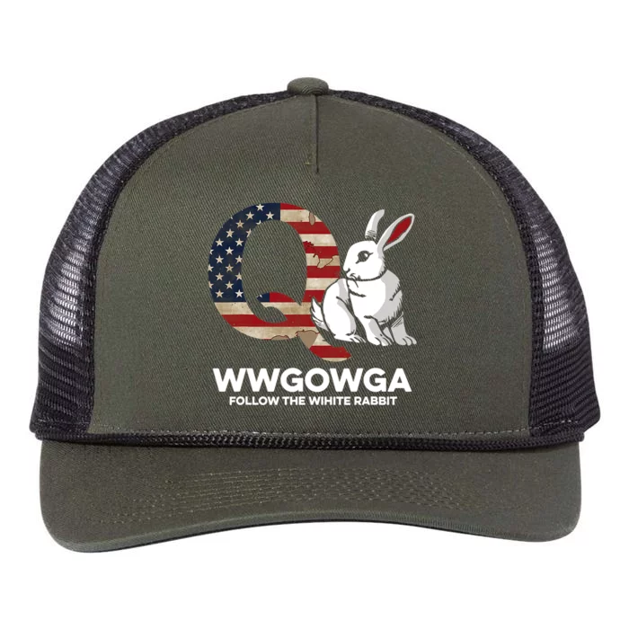 White Rabbit US Flag Q Anon Retro Rope Trucker Hat Cap