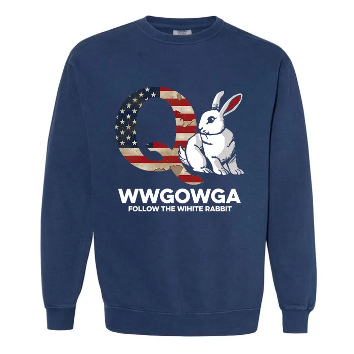 White Rabbit US Flag Q Anon Garment-Dyed Sweatshirt