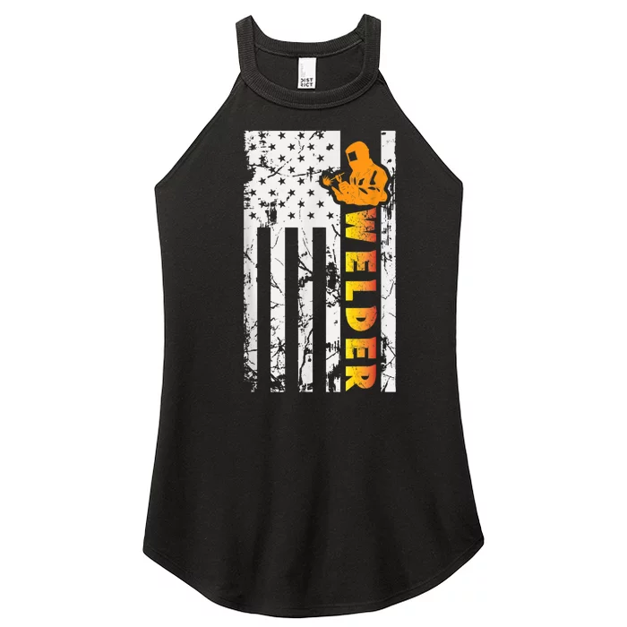 Welder Retro Vintage USA American Flag Welder Funny Welding Women’s Perfect Tri Rocker Tank