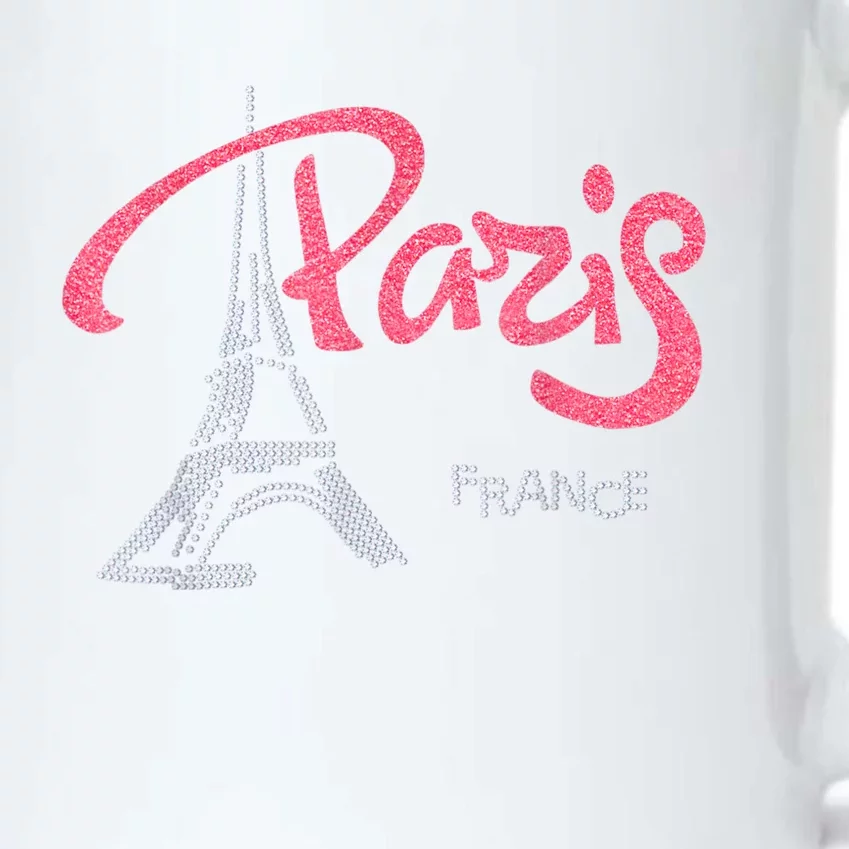 Women's Rhinestone & Vinyl Fitted Tight Pink Paris Eiffel Black Color Changing Mug