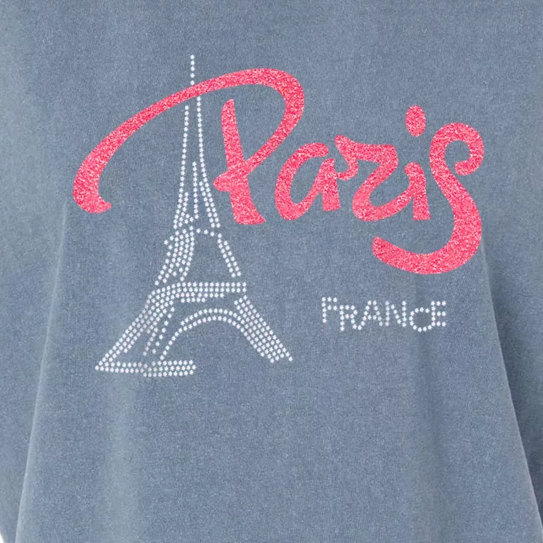 Women's Rhinestone & Vinyl Fitted Tight Pink Paris Eiffel Garment-Dyed Women's Muscle Tee