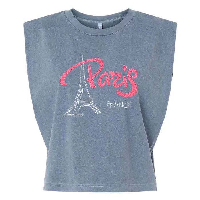 Women's Rhinestone & Vinyl Fitted Tight Pink Paris Eiffel Garment-Dyed Women's Muscle Tee