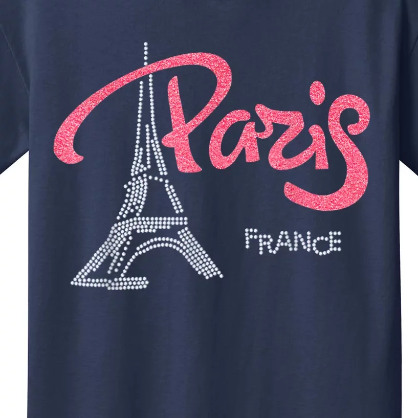 Women's Rhinestone & Vinyl Fitted Tight Pink Paris Eiffel Kids T-Shirt