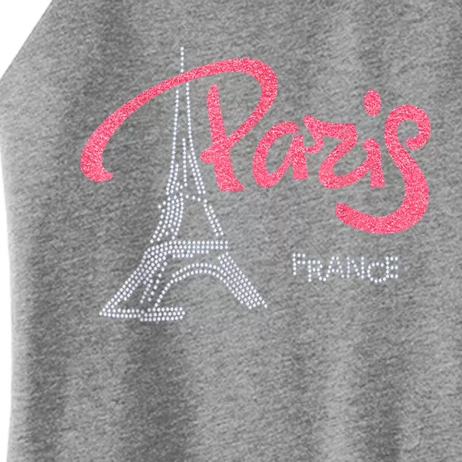 Women's Rhinestone & Vinyl Fitted Tight Pink Paris Eiffel Women’s Perfect Tri Rocker Tank