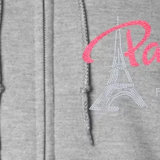 Women's Rhinestone & Vinyl Fitted Tight Pink Paris Eiffel Full Zip Hoodie