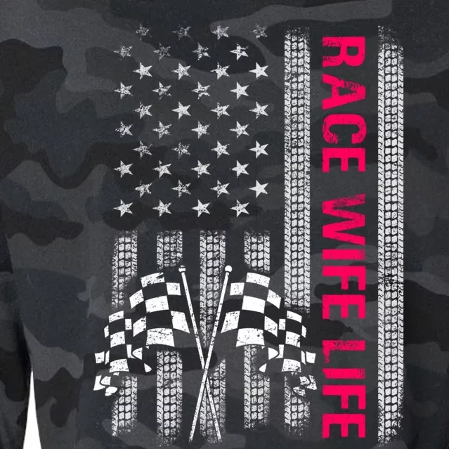 Wo Race Wife Life Racing Racer Mom American Usa Flag Meaningful Gift Cropped Pullover Crew