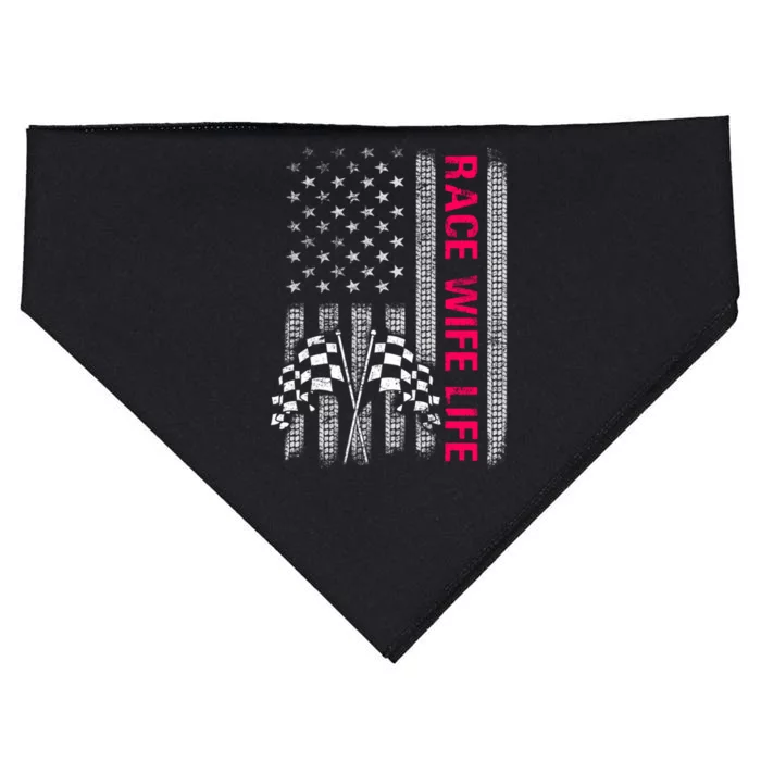 Wo Race Wife Life Racing Racer Mom American Usa Flag Meaningful Gift USA-Made Doggie Bandana