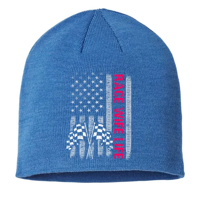 Wo Race Wife Life Racing Racer Mom American Usa Flag Meaningful Gift 8 1/2in Sustainable Knit Beanie